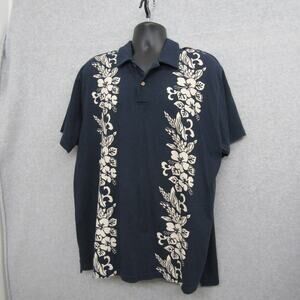 Polo Jeans Ralph Lauren Shirt Mens XLarge Blue Short Sleeve Floral Hawiian Polo